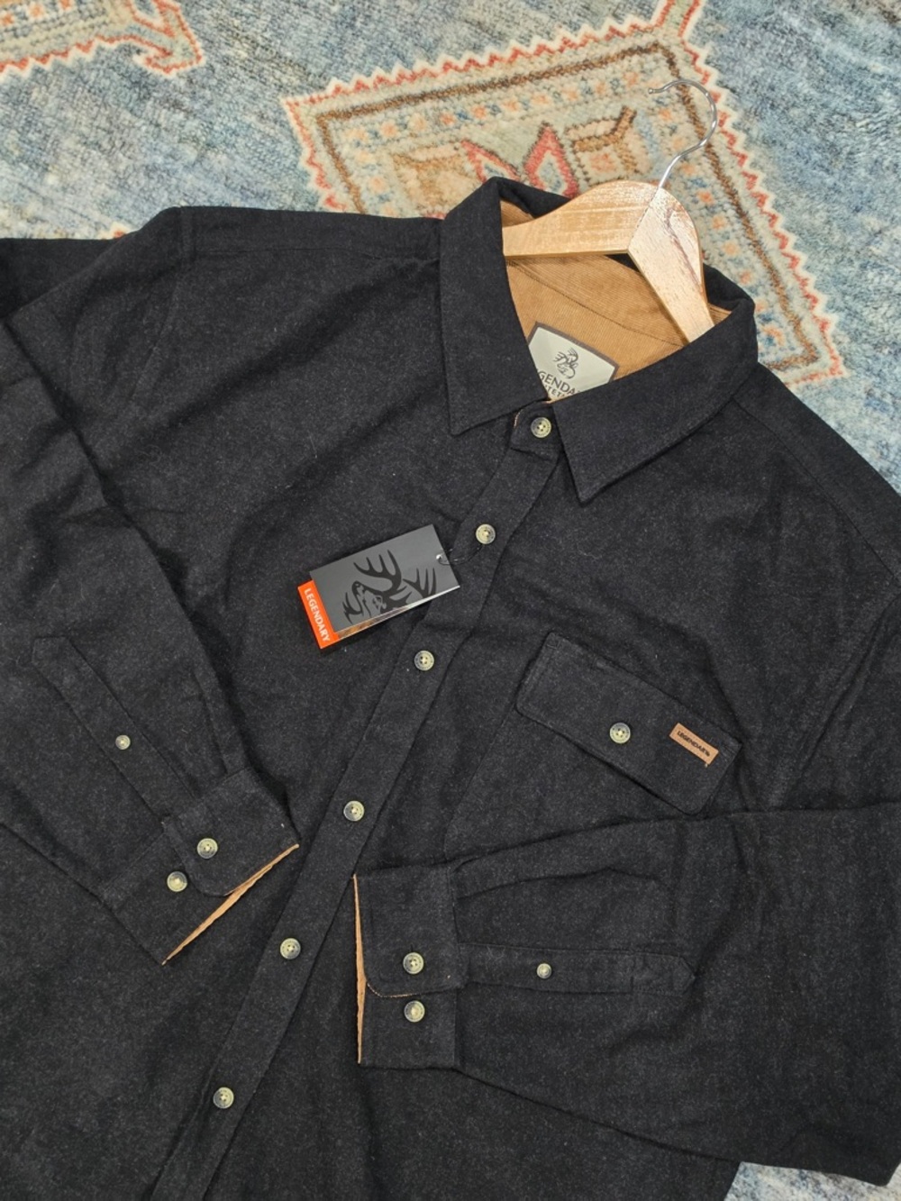 Legendary Whitetails Dark Button-Down Shirt with Tan Trim